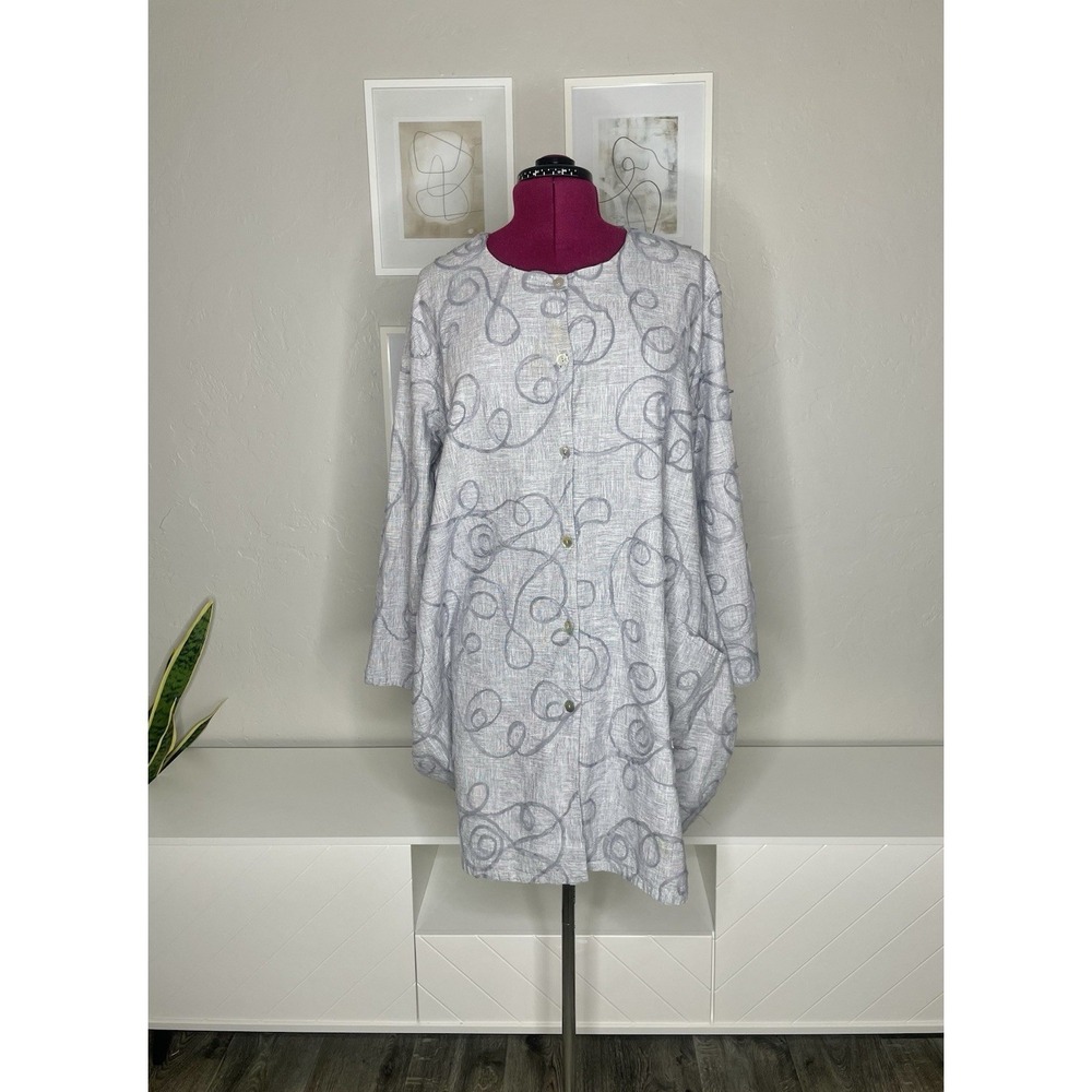 Bryn Walker Tunic Top Women's Large Long Linen Blend Plaid ribbon embellishment